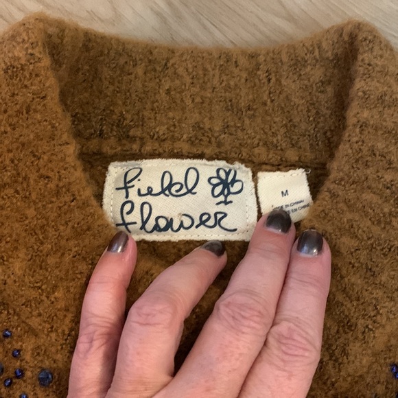 Anthropologie Brown Beaded Grandpa Sweater - Picture 3 of 8